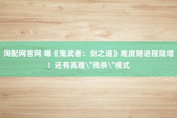 淘配网官网 曝《鬼武者：剑之道》难度随进程陡增！还有高难＂残杀＂模式